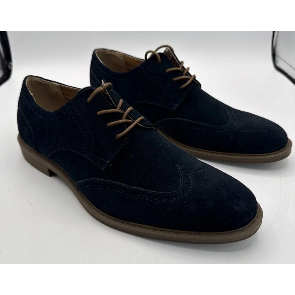 Calvin Klein Navy Blue Suede Greenwich Oxford Cap Dress Shoes US Sz 10M Mint!